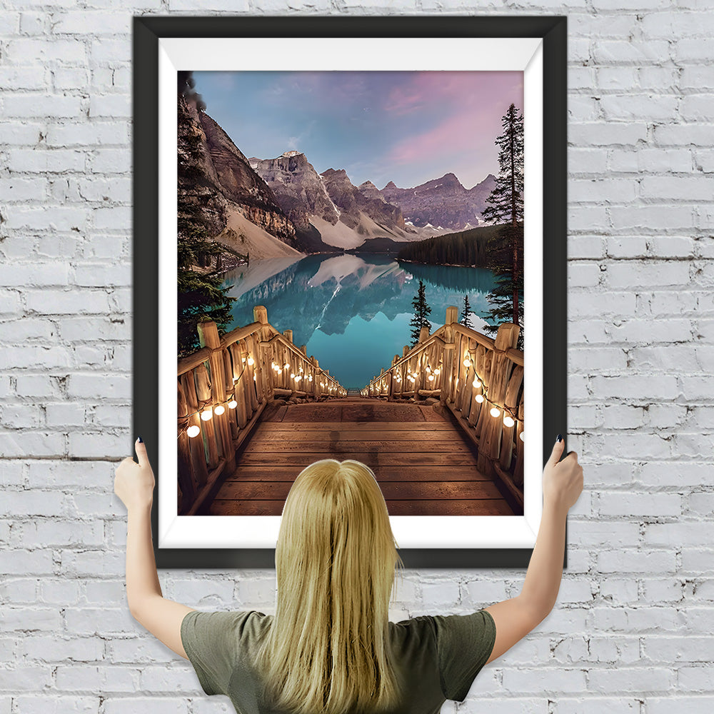 Berge, See und Brücke Diamond Painting