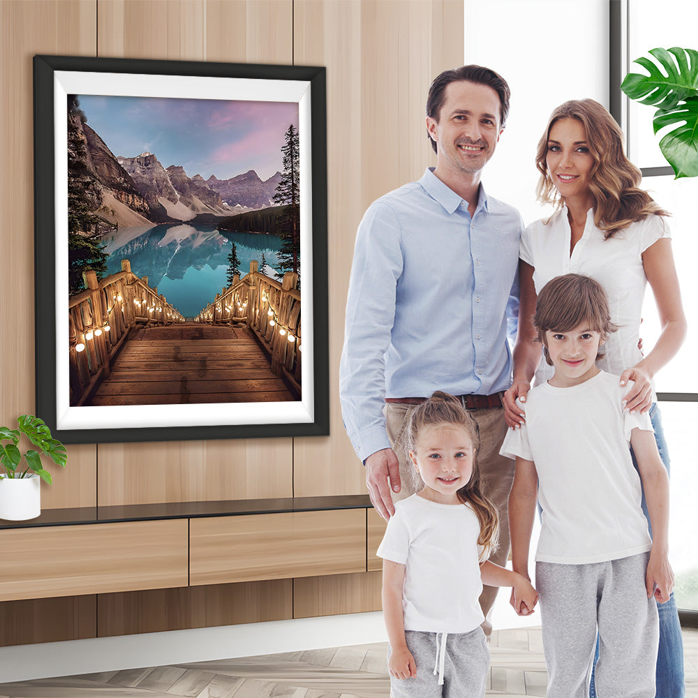 Berge, See und Brücke Diamond Painting