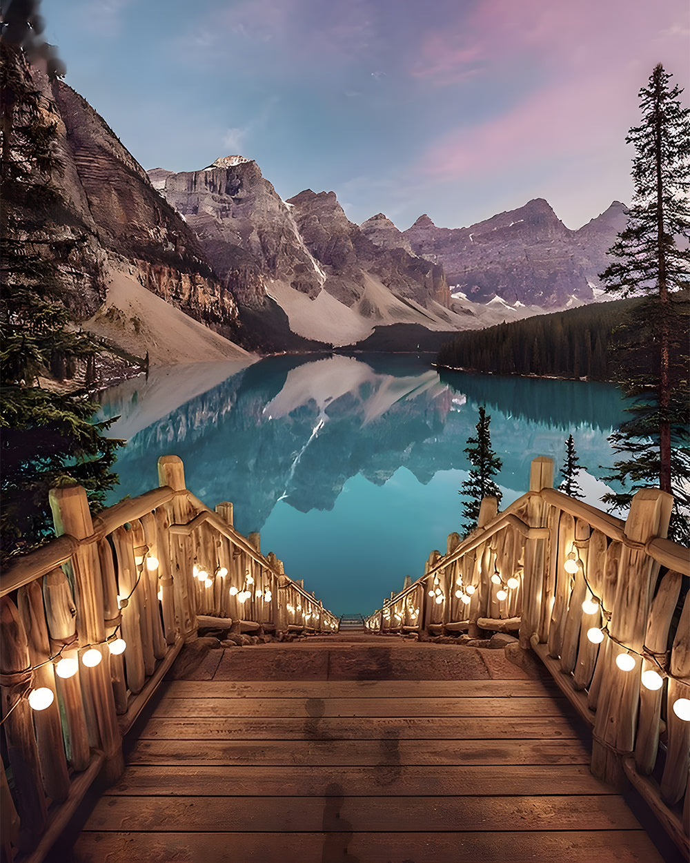 Berge, See und Brücke Diamond Painting