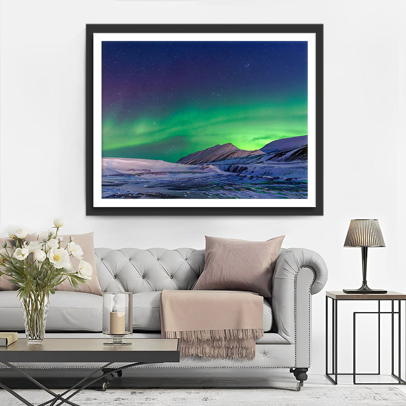 Berge unter dem grünen Polarlicht Diamond Painting