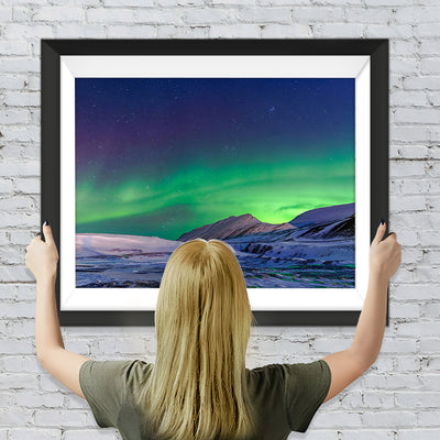 Berge unter dem grünen Polarlicht Diamond Painting