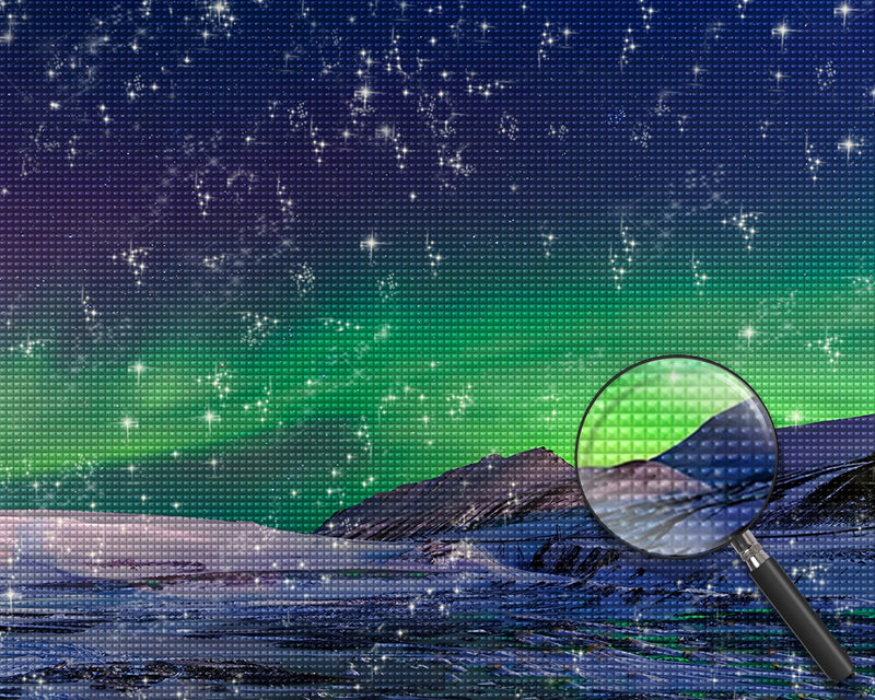 Berge unter dem grünen Polarlicht Diamond Painting