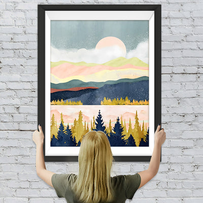 Berge, Wald und Sonnenaufgang Diamond Painting