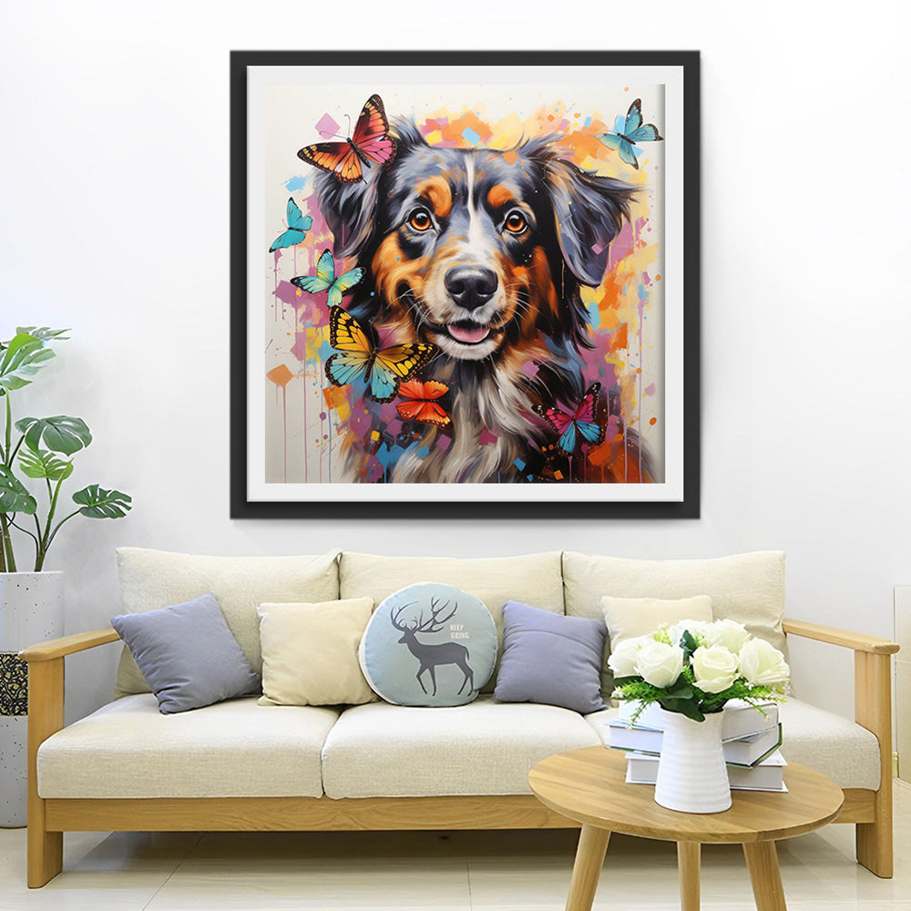Berner Sennenhund umringt von Schmetterlingen Diamond Painting