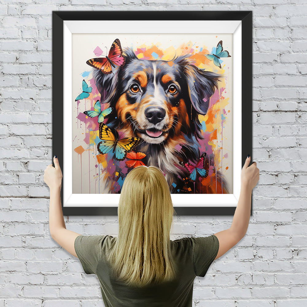 Berner Sennenhund umringt von Schmetterlingen Diamond Painting