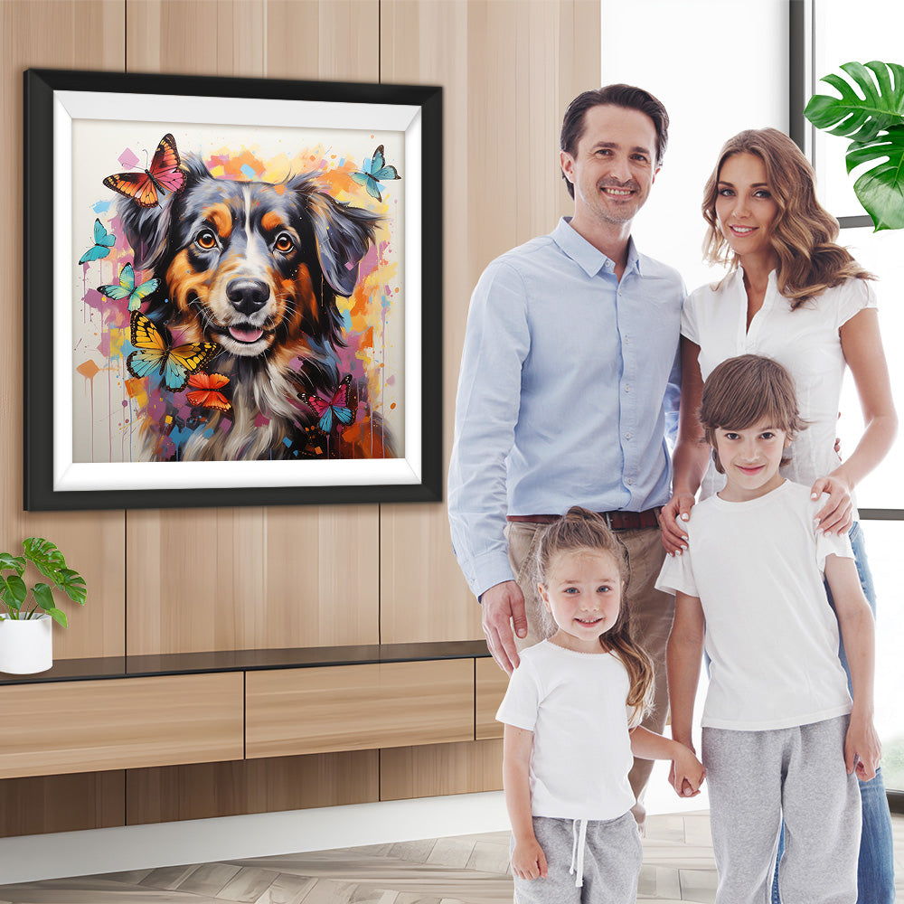 Berner Sennenhund umringt von Schmetterlingen Diamond Painting