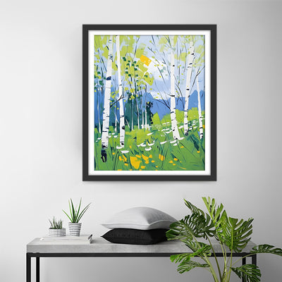 Birkenbäume im Frühling Diamond Painting