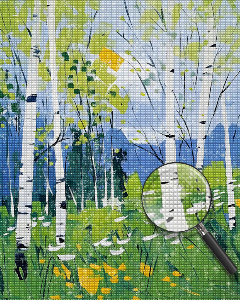 Birkenbäume im Frühling Diamond Painting