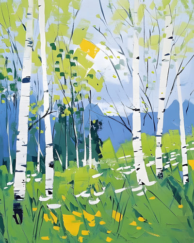 Birkenbäume im Frühling Diamond Painting