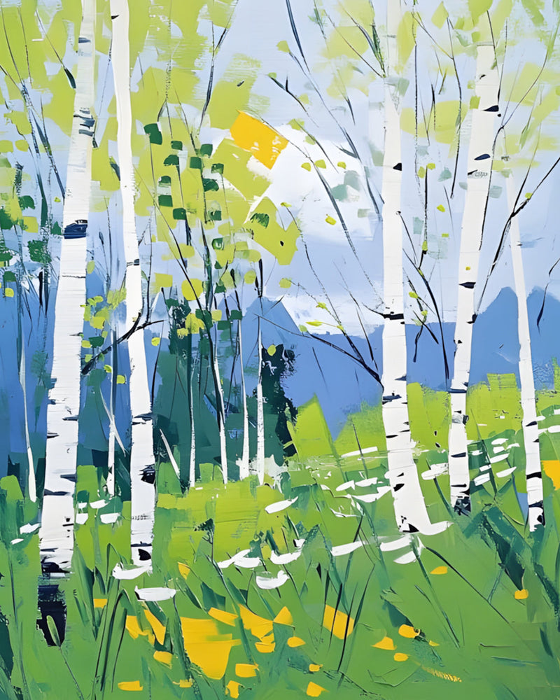 Birkenbäume im Frühling Diamond Painting