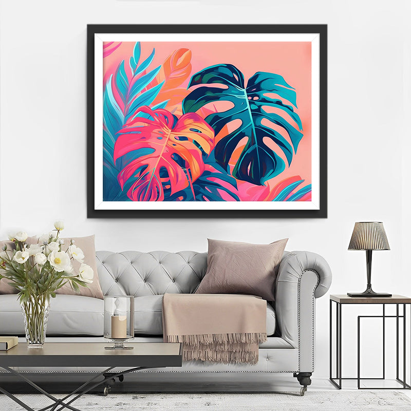 Blätter auf rosa Hintergrund Diamond Painting
