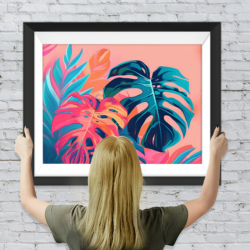 Blätter auf rosa Hintergrund Diamond Painting
