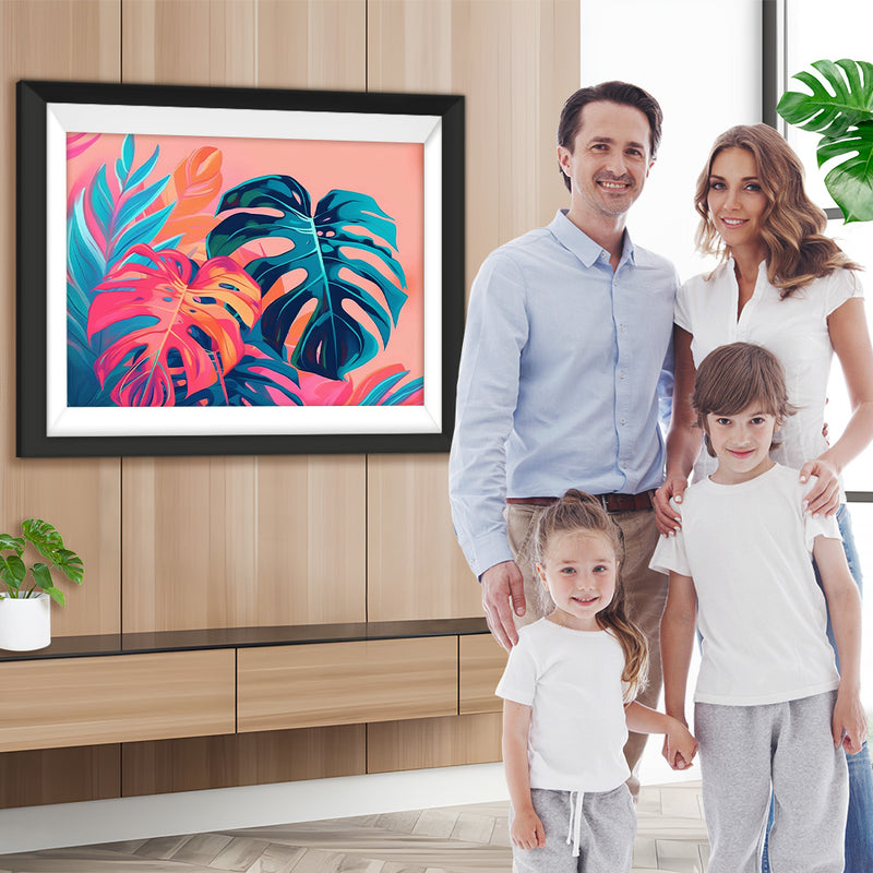 Blätter auf rosa Hintergrund Diamond Painting
