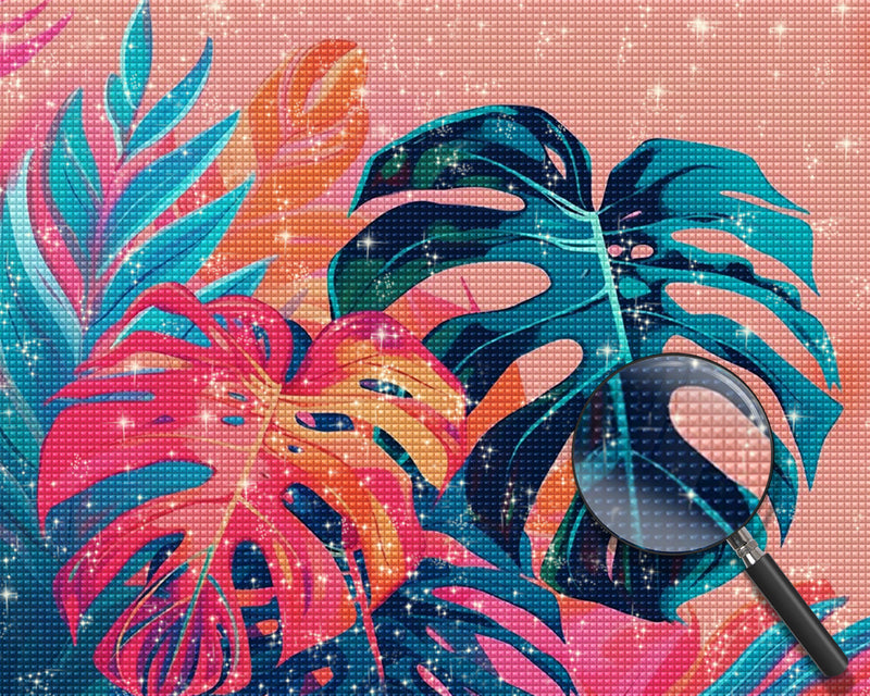 Blätter auf rosa Hintergrund Diamond Painting