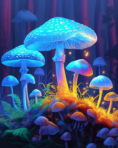 Blau leuchtende Pilze Diamond Painting