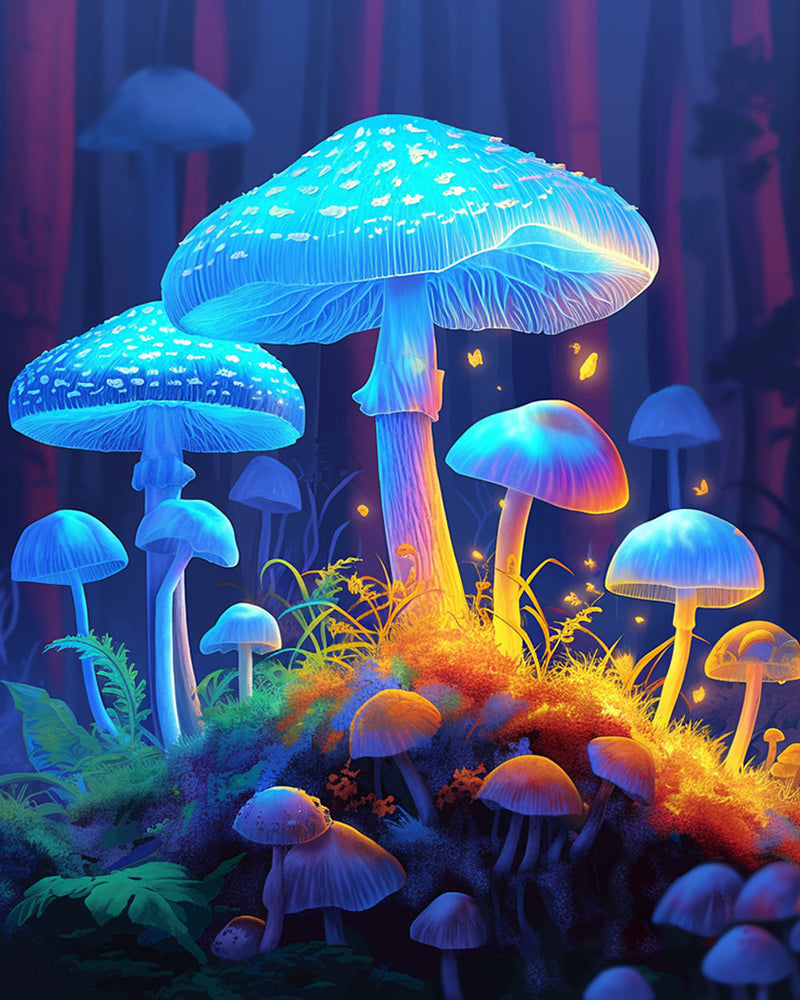 Blau leuchtende Pilze Diamond Painting