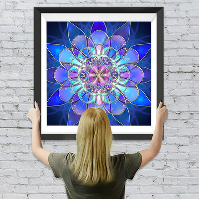 Blau-lila Lotus-Mandala Diamond Painting