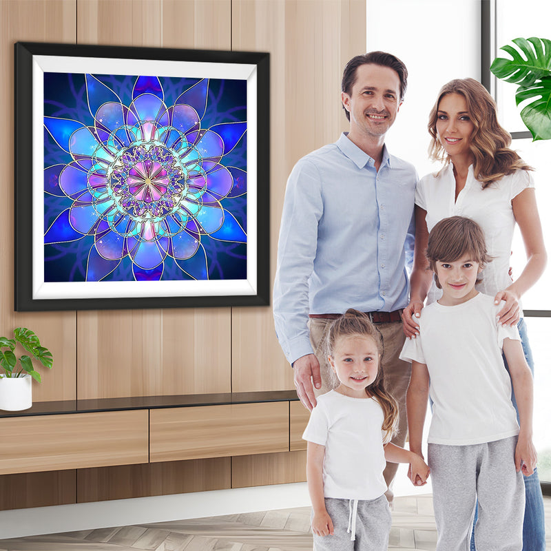 Blau-lila Lotus-Mandala Diamond Painting