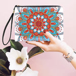 Blau-orangefarbenes Lotus Mandala Diamond Painting Handgelenktasche