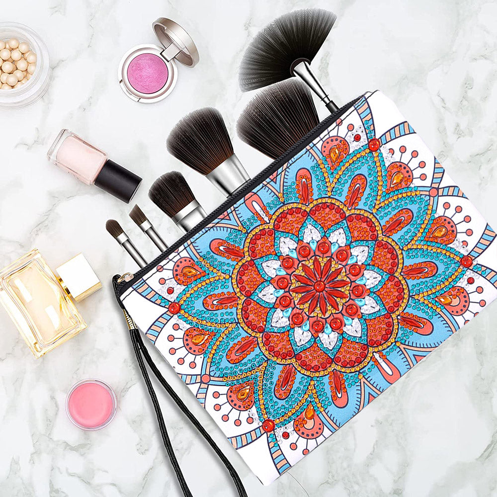 Blau-orangefarbenes Lotus Mandala Diamond Painting Handgelenktasche