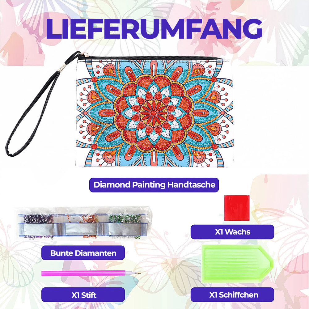 Blau-orangefarbenes Lotus Mandala Diamond Painting Handgelenktasche
