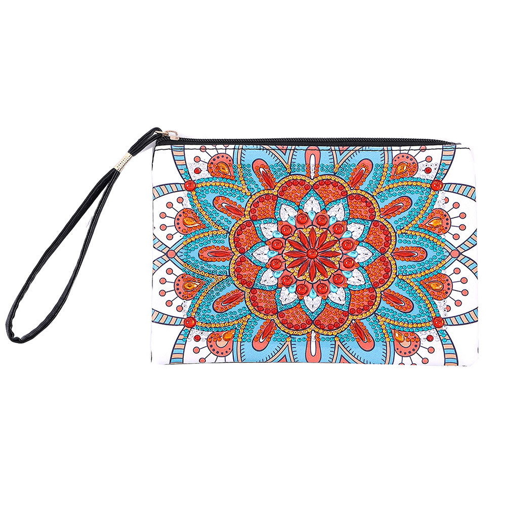Blau-orangefarbenes Lotus Mandala Diamond Painting Handgelenktasche