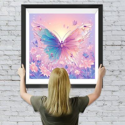 Blau-Rosa Schmetterling Diamond Painting