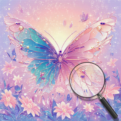 Blau-Rosa Schmetterling Diamond Painting