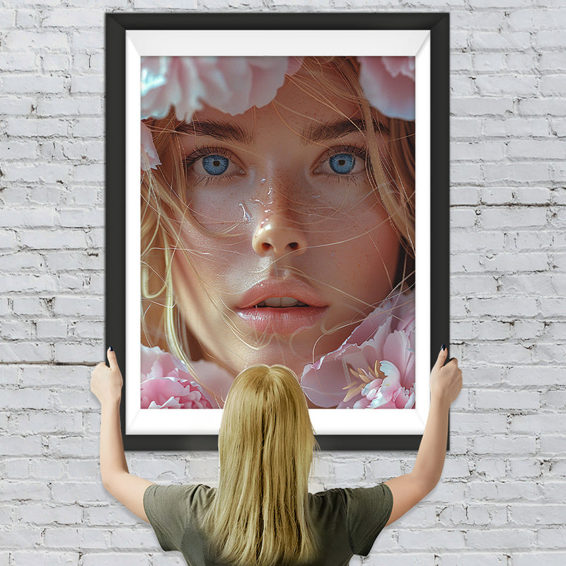Blauäugige Frauen und rosa Blumen Diamond Painting