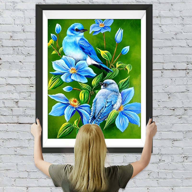 Blaue Blumen und Vögel Diamond Painting