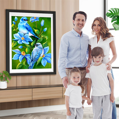 Blaue Blumen und Vögel Diamond Painting