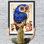Blaue Eule auf dem Ast Diamond Painting