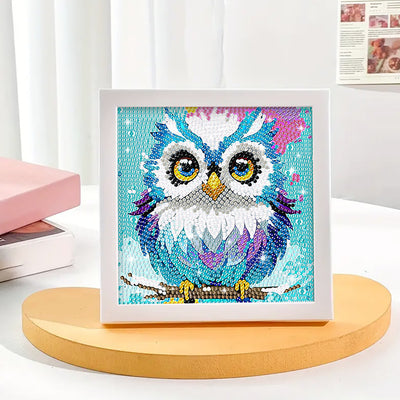 Blaue Eule auf einem Ast Mini-Kristallpünktchen Diamond Painting