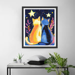 Blaue Katze und orangefarbene Katze unter dem Sternenhimmel Diamond Painting