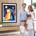 Blaue Katze und orangefarbene Katze unter dem Sternenhimmel Diamond Painting