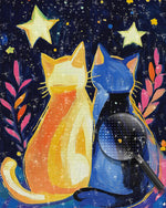 Blaue Katze und orangefarbene Katze unter dem Sternenhimmel Diamond Painting