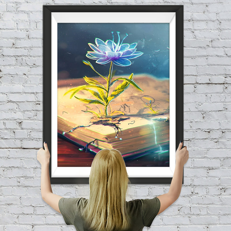 Blaue Lotusblume auf dem Buch Diamond Painting