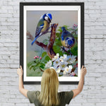 Blaue Meisen und weiße Blumen Diamond Painting