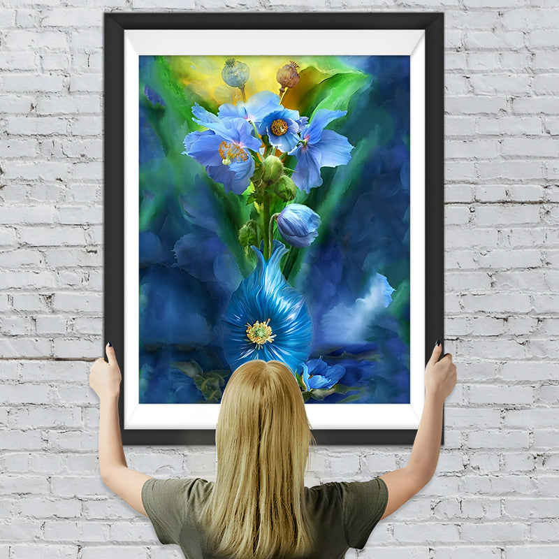 Blaue Mohnblumen in der blauen Vase Diamond Painting