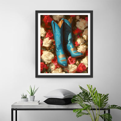 Blaue Stiefel mit Rosen Diamond Painting