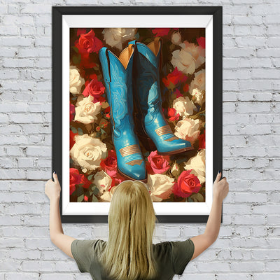 Blaue Stiefel mit Rosen Diamond Painting