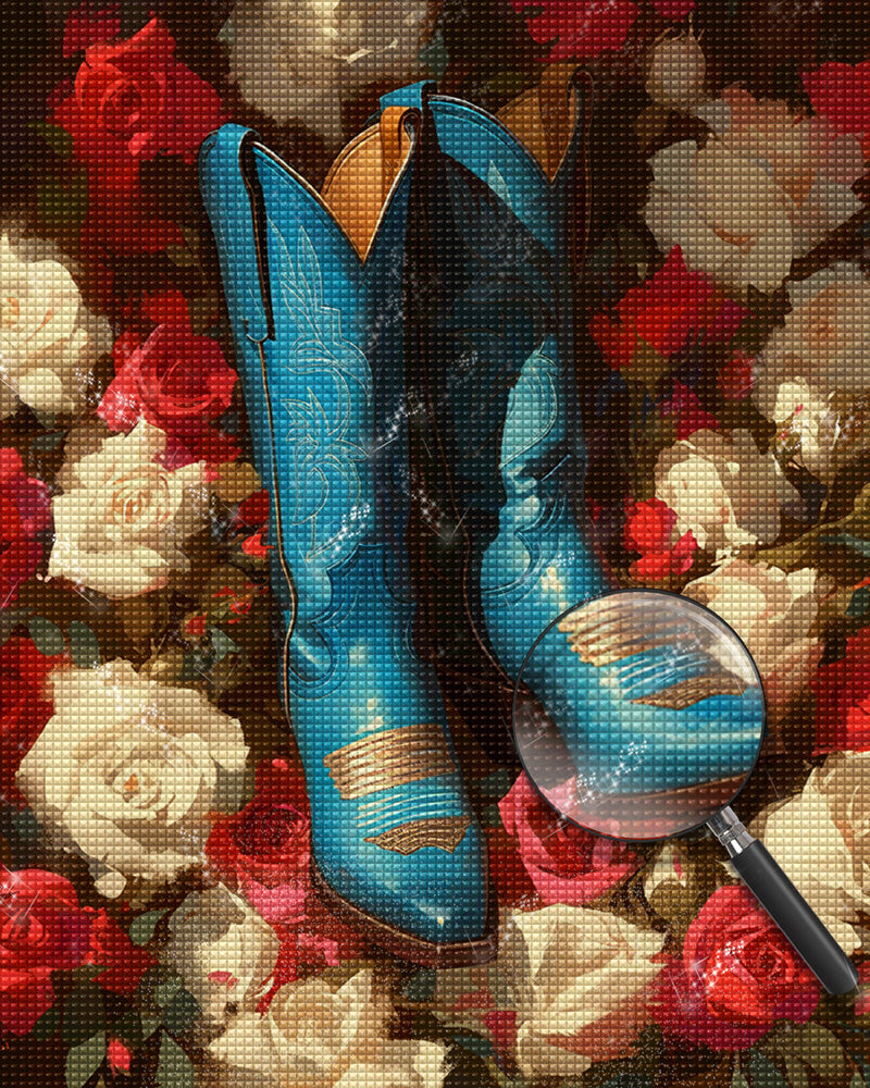 Blaue Stiefel mit Rosen Diamond Painting