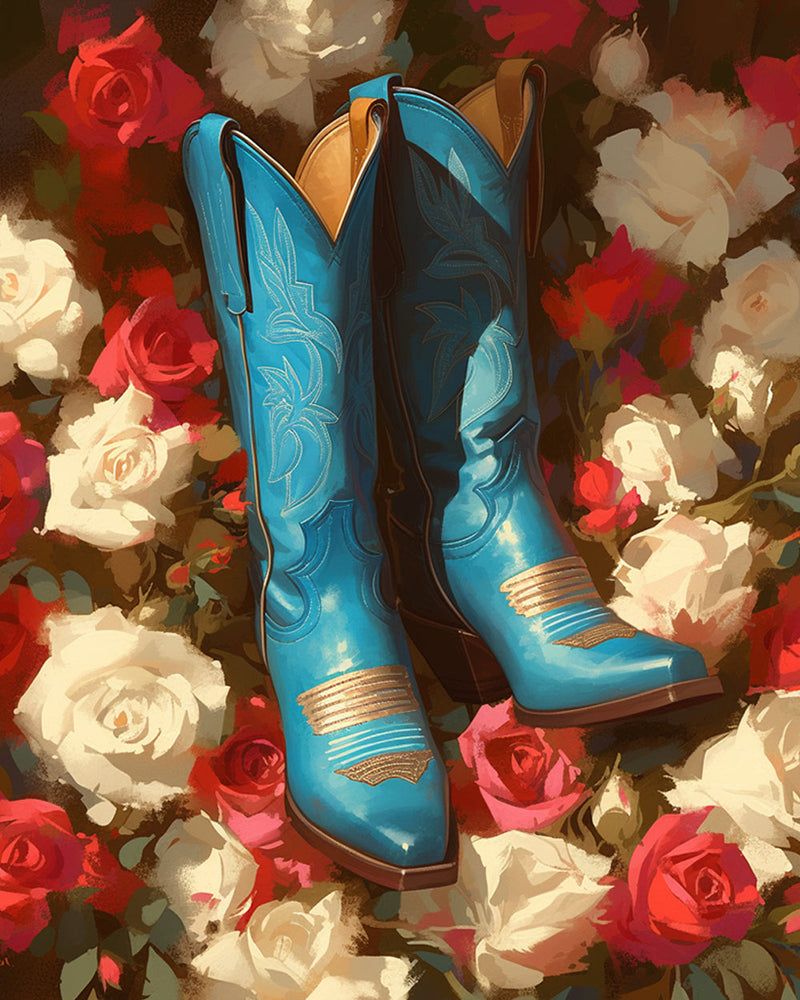 Blaue Stiefel mit Rosen Diamond Painting