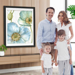 Blaue und grüne Mohnblumen und Knospen Diamond Painting