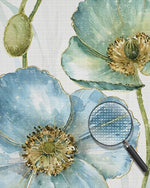 Blaue und grüne Mohnblumen und Knospen Diamond Painting