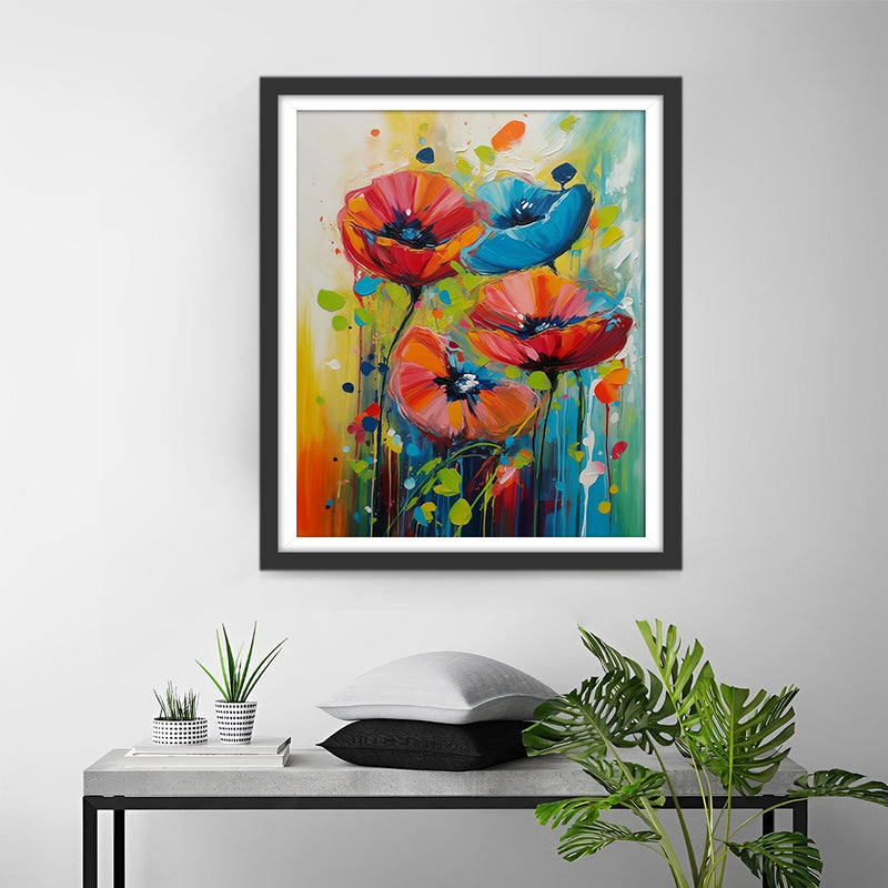 Blaue und rote Mohnblumen Diamond Painting