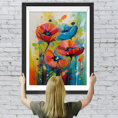 Blaue und rote Mohnblumen Diamond Painting