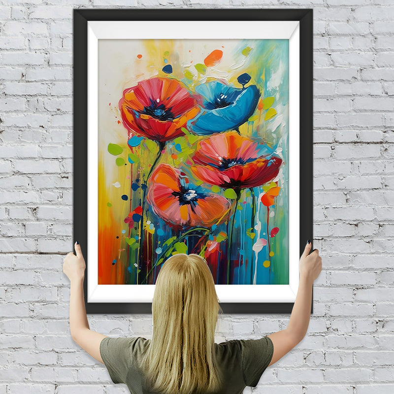 Blaue und rote Mohnblumen Diamond Painting