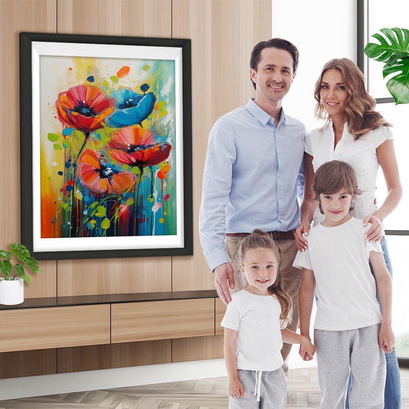 Blaue und rote Mohnblumen Diamond Painting