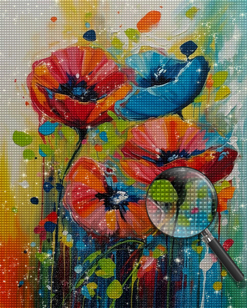 Blaue und rote Mohnblumen Diamond Painting